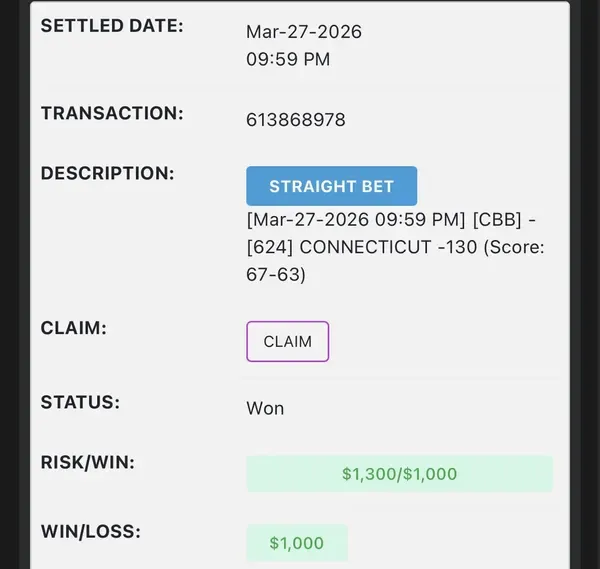 Winning bet slip posted by a SharpAi member