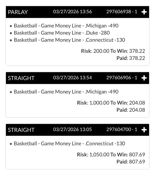 Winning bet slip posted by a SharpAi member