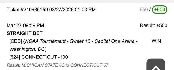 Winning bet slip posted by a SharpAi member
