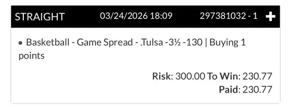 Winning bet slip posted by a SharpAi member