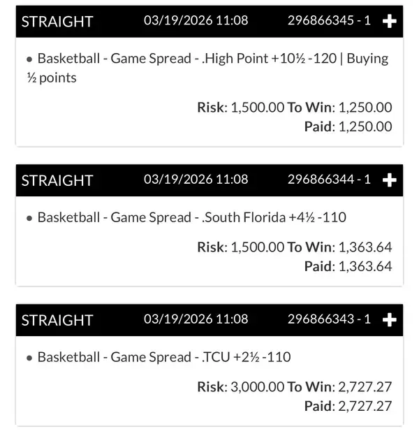 Winning bet slip posted by a SharpAi member