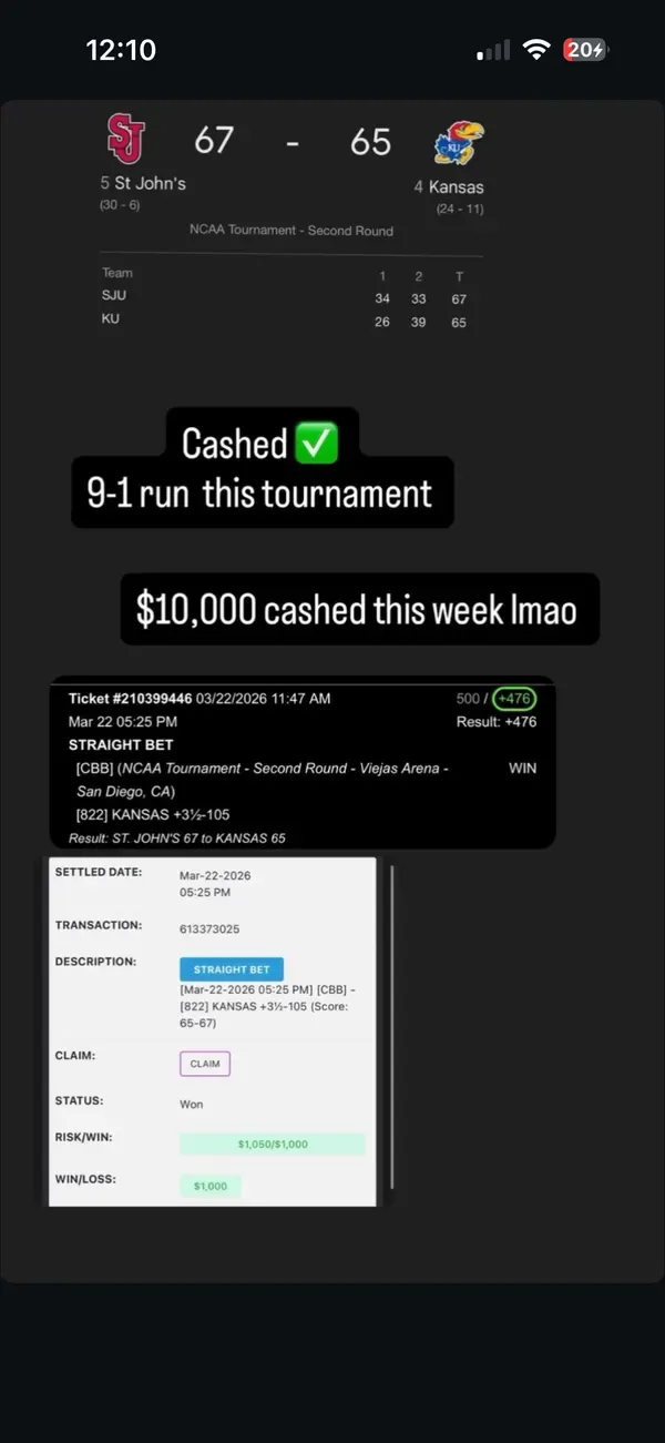 Winning bet slip posted by a SharpAi member