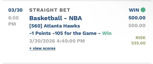 Winning bet slip posted by a SharpAi member