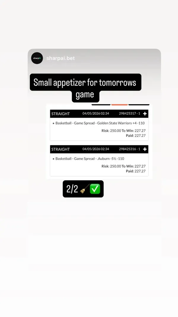 Winning bet slip posted by a SharpAi member