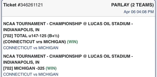 Winning bet slip posted by a SharpAi member