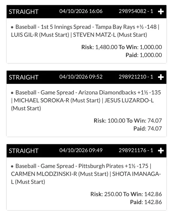 Winning bet slip posted by a SharpAi member