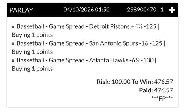Winning bet slip posted by a SharpAi member