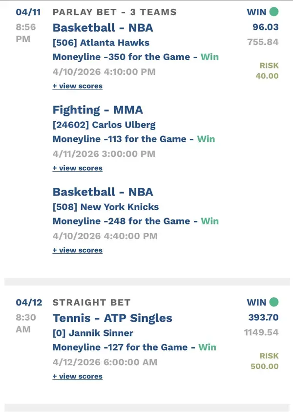 Winning bet slip posted by a SharpAi member