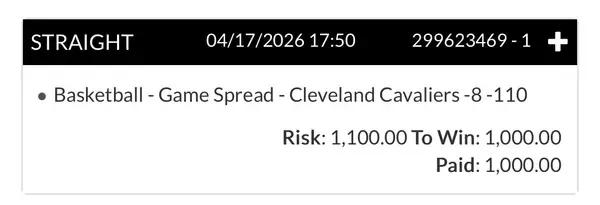 Winning bet slip posted by a SharpAi member