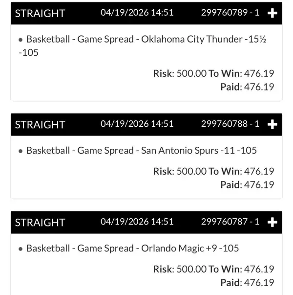 Winning bet slip posted by a SharpAi member