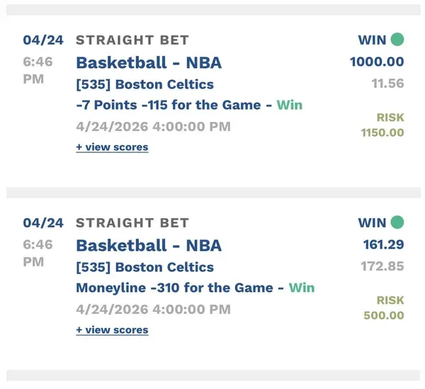 Winning bet slip posted by a SharpAi member