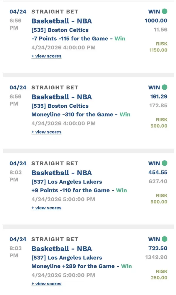 Winning bet slip posted by a SharpAi member