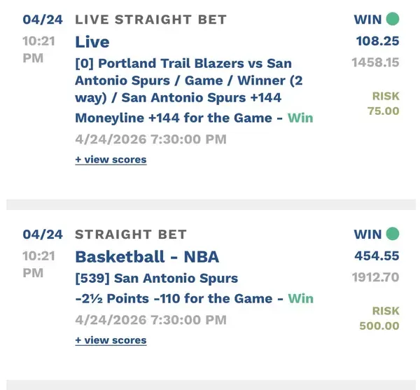Winning bet slip posted by a SharpAi member