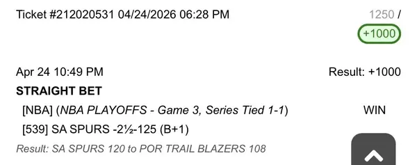 Winning bet slip posted by a SharpAi member
