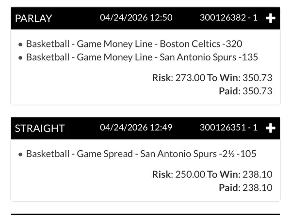 Winning bet slip posted by a SharpAi member