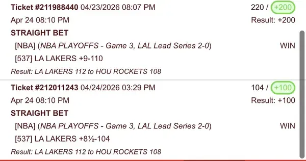 Winning bet slip posted by a SharpAi member
