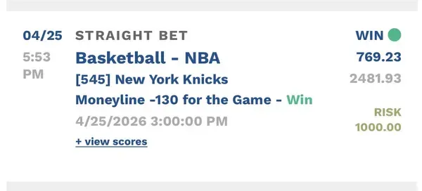 Winning bet slip posted by a SharpAi member