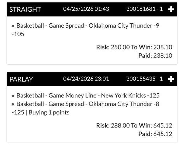 Winning bet slip posted by a SharpAi member