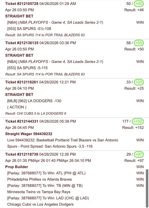 Winning bet slip posted by a SharpAi member