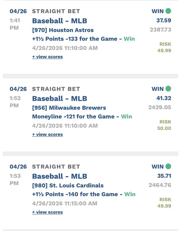 Winning bet slip posted by a SharpAi member