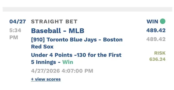 Winning bet slip posted by a SharpAi member