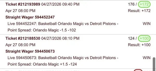 Winning bet slip posted by a SharpAi member