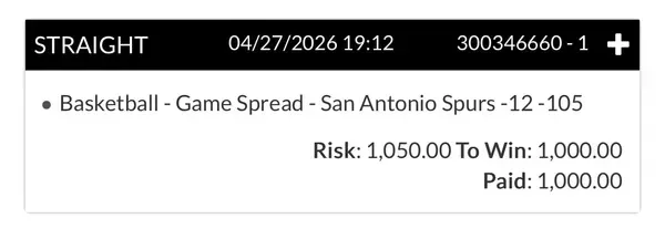 Winning bet slip posted by a SharpAi member