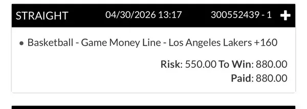Winning bet slip posted by a SharpAi member