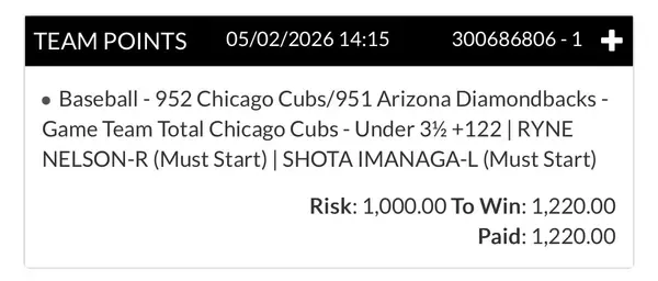 Winning bet slip posted by a SharpAi member