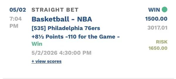 Winning bet slip posted by a SharpAi member