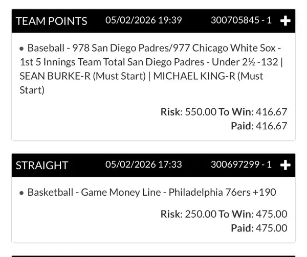 Winning bet slip posted by a SharpAi member