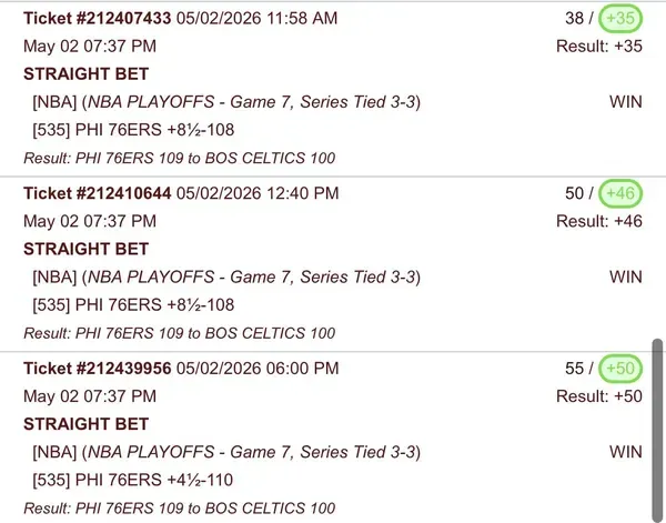 Winning bet slip posted by a SharpAi member