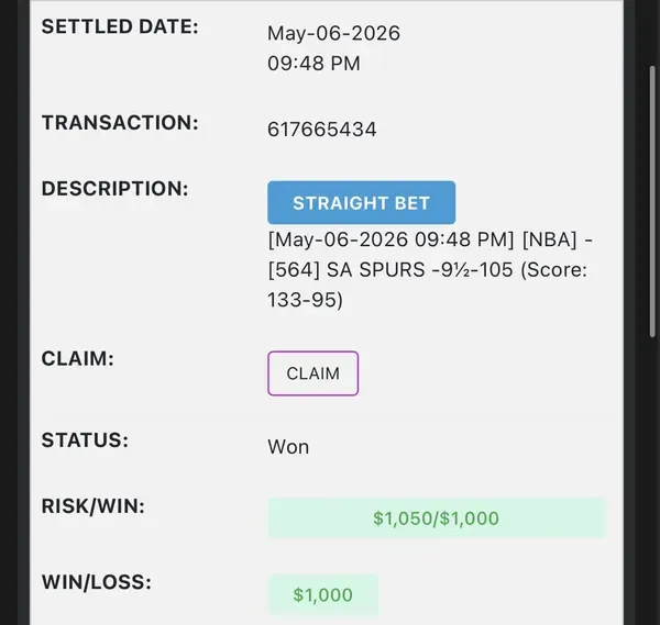 Winning bet slip posted by a SharpAi member