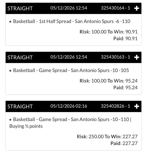Winning bet slip posted by a SharpAi member