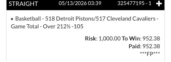 Winning bet slip posted by a SharpAi member
