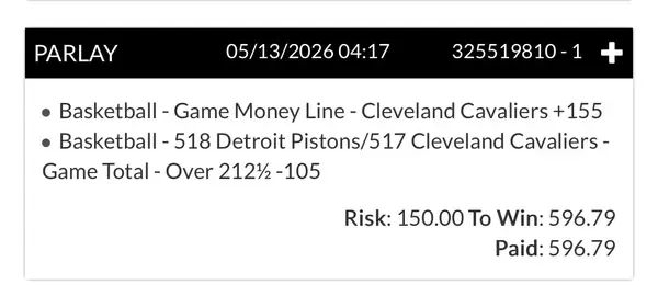 Winning bet slip posted by a SharpAi member