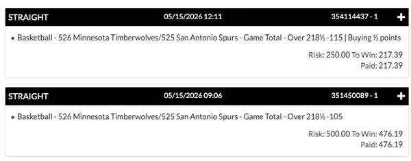 Winning bet slip posted by a SharpAi member