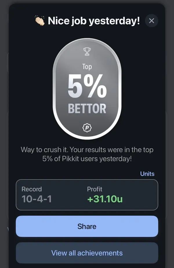 Winning bet slip posted by a SharpAi member