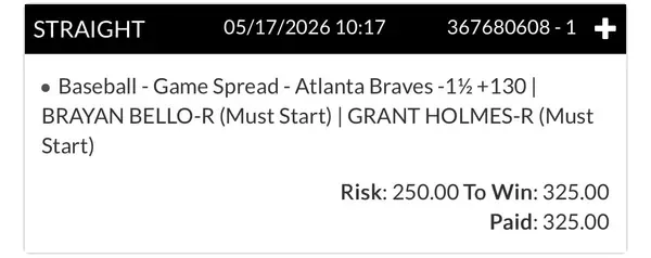 Winning bet slip posted by a SharpAi member
