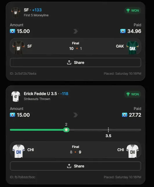 Winning bet slip posted by a SharpAi member