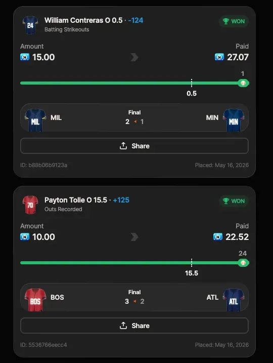 Winning bet slip posted by a SharpAi member