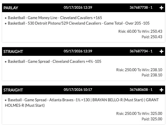 Winning bet slip posted by a SharpAi member