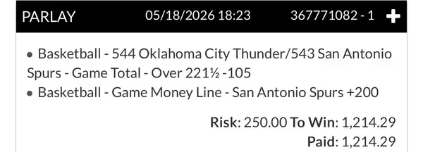 Winning bet slip posted by a SharpAi member