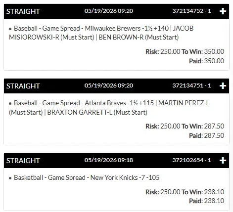 Winning bet slip posted by a SharpAi member