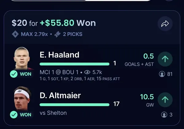 Winning bet slip posted by a SharpAi member