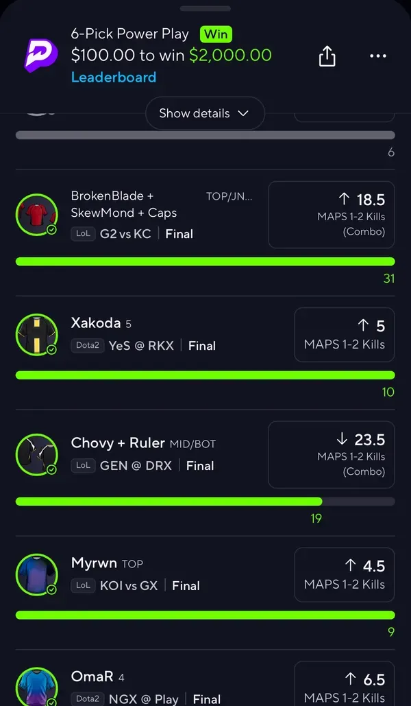 Winning bet slip posted by a SharpAi member