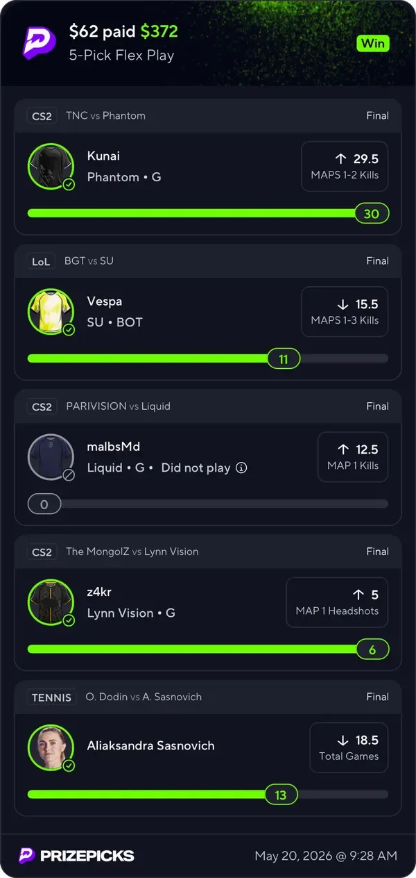 Winning bet slip posted by a SharpAi member