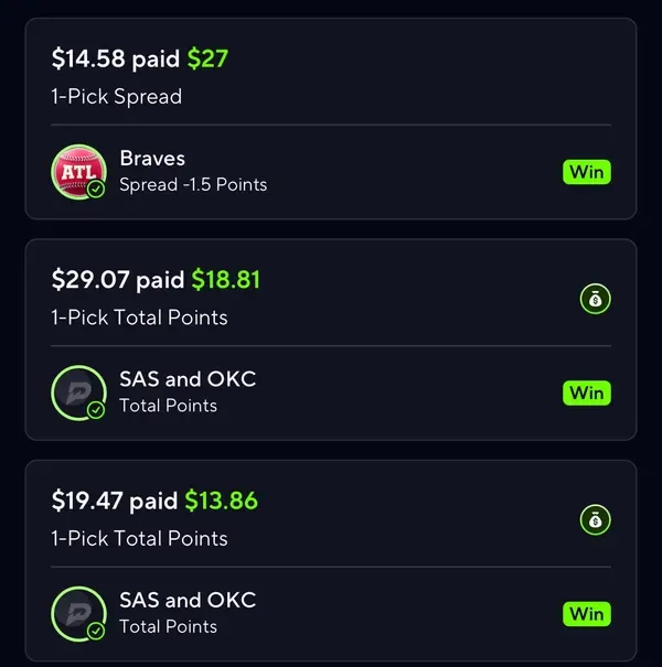 Winning bet slip posted by a SharpAi member