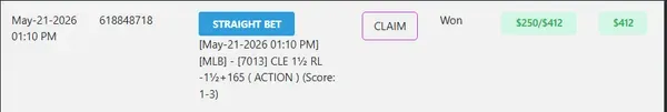 Winning bet slip posted by a SharpAi member
