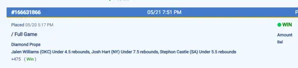 Winning bet slip posted by a SharpAi member